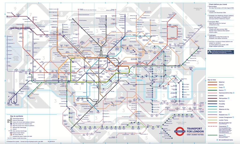 地鐵路線及倫敦9區